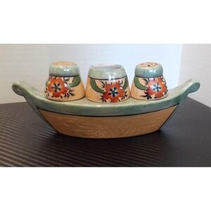 Vintage Lusterware Salt and‎ Pepper Shaker Boat Collectable 4pc Set Japan